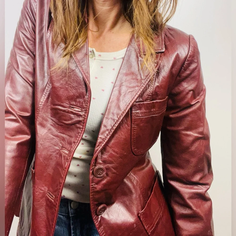 Vintage Berman’s Oxblood Leather Blazer — Size L - Picture 1 of 16